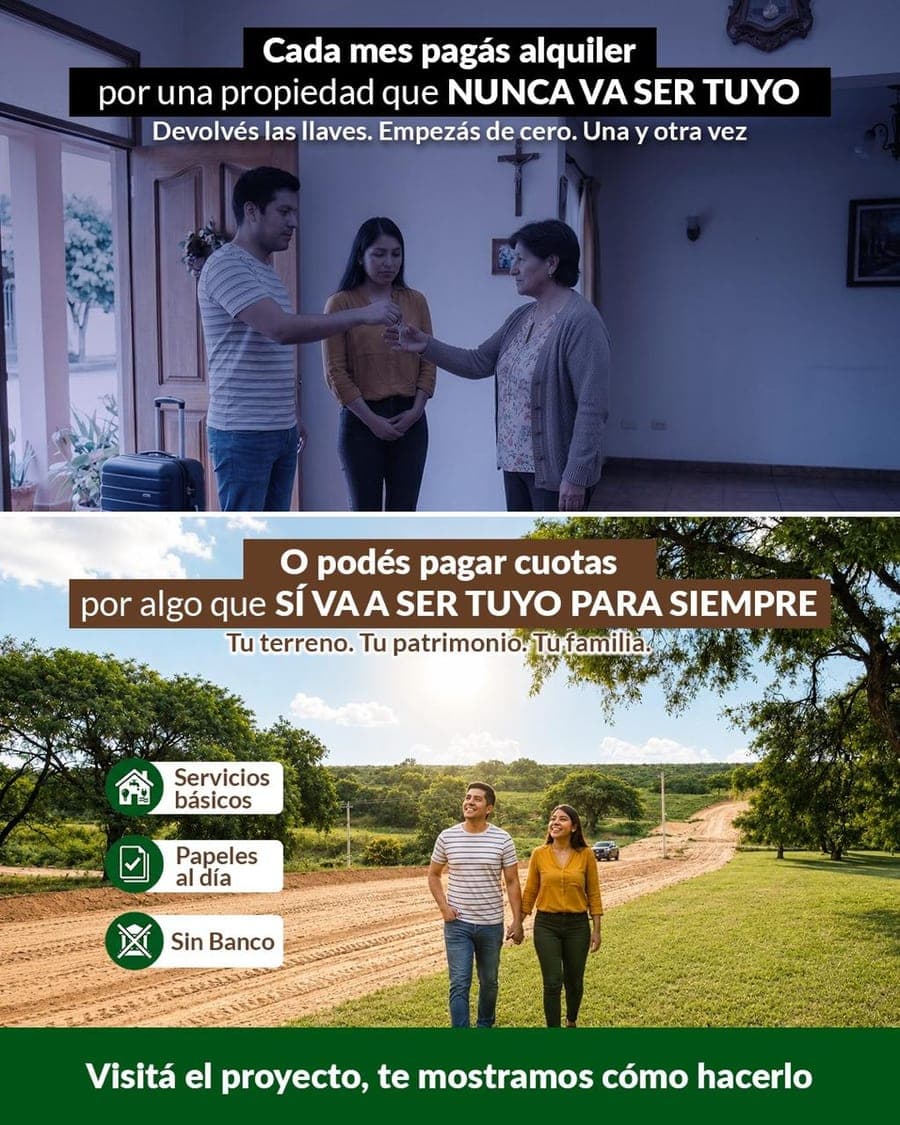 Cada mes pagás alquiler por algo que nunca va a ser tuyo, o pagás cuotas por tu propio terreno. Servicios básicos, papeles al día, sin banco.