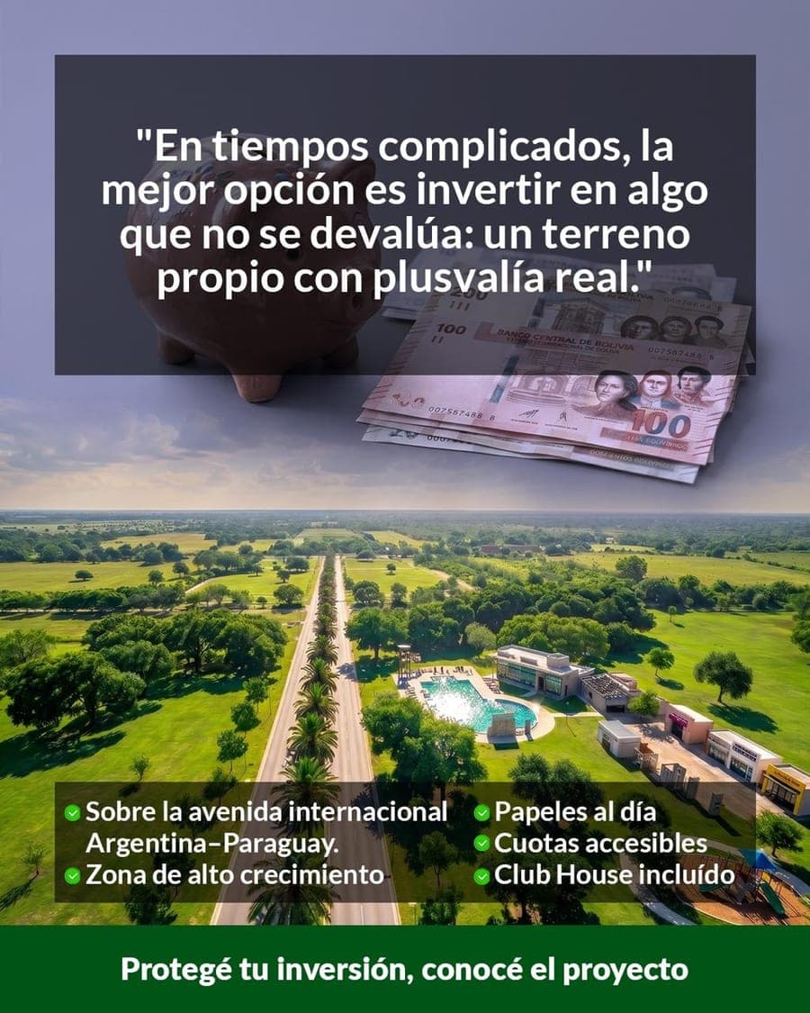 Invertir en un terreno propio con plusvalía real: sobre la avenida internacional, zona de alto crecimiento, cuotas accesibles y club house incluido.