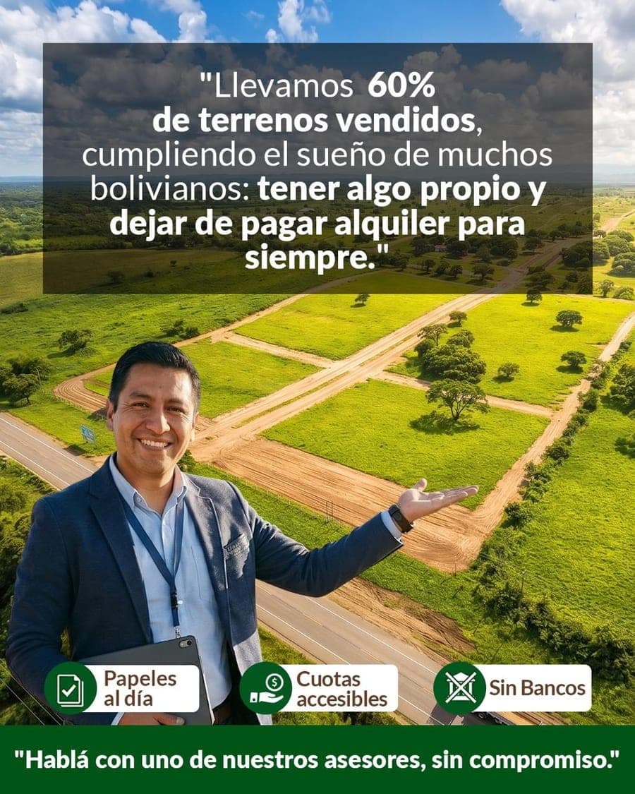 Un asesor de Terrenalv frente a los lotes ya abiertos: 60% de los terrenos vendidos, papeles al día, cuotas accesibles, sin bancos.